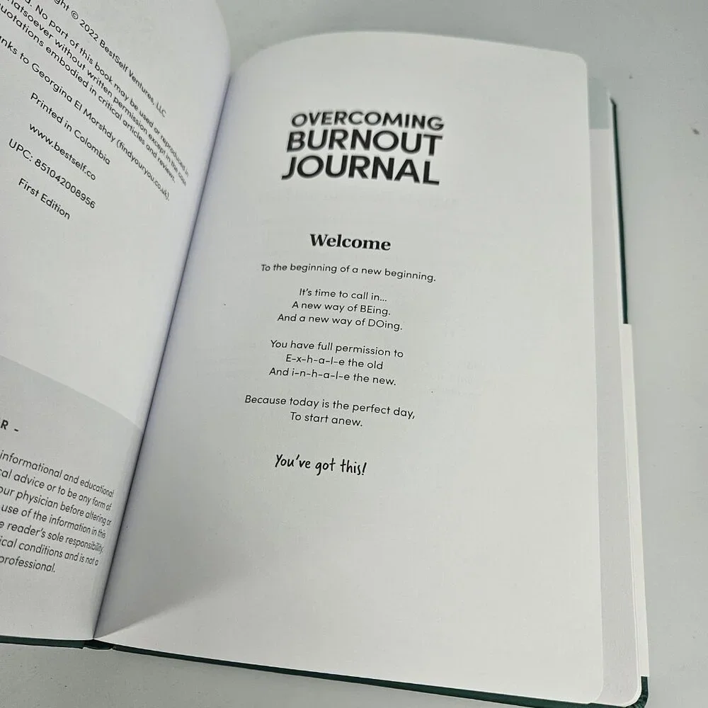 Overcoming Burnout Journal BestSelf 4 Week Guided Wellness Hardcover Book Diary